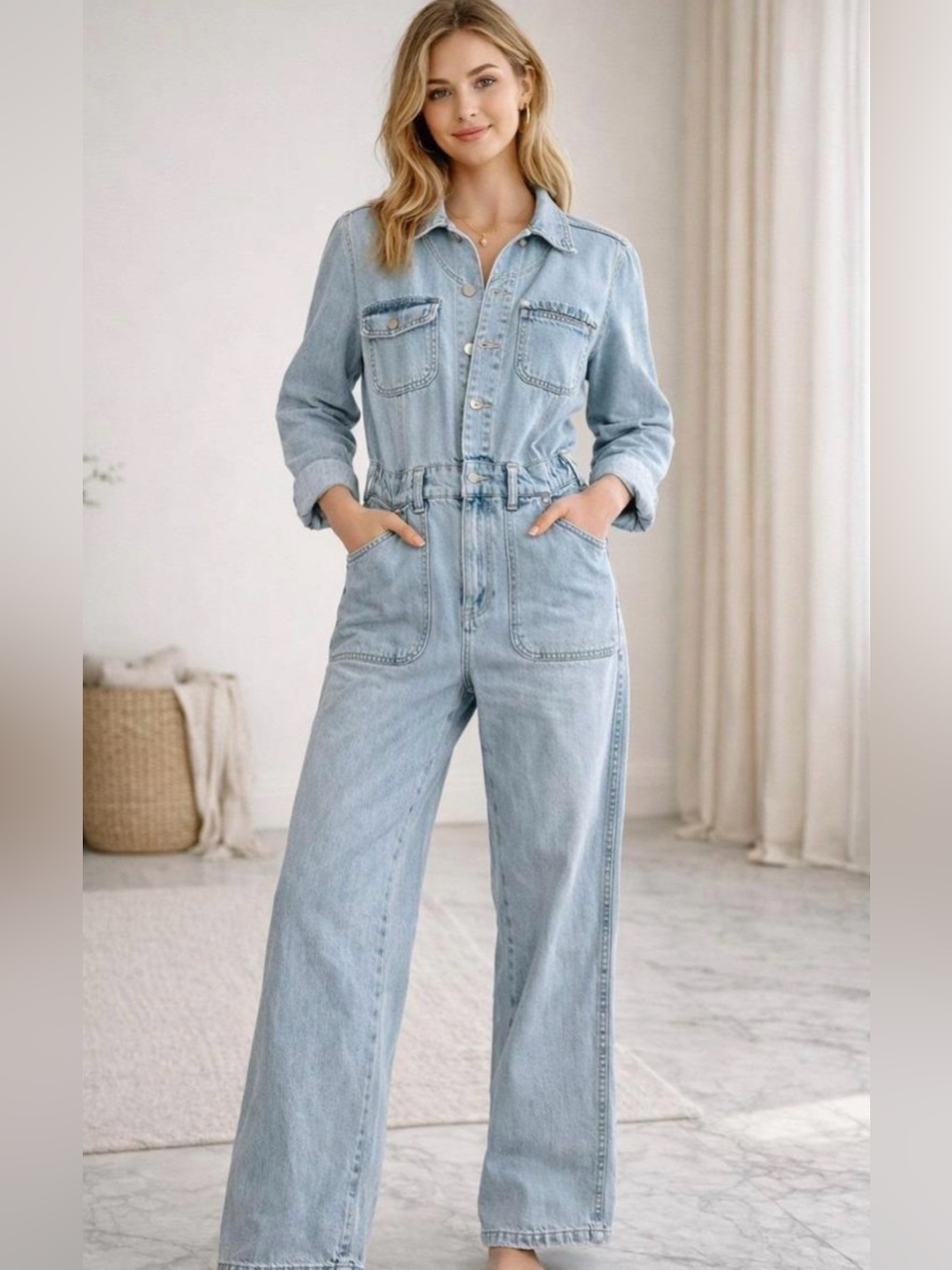 Universal Thread Light Blue Denim Utility Jumpsuit